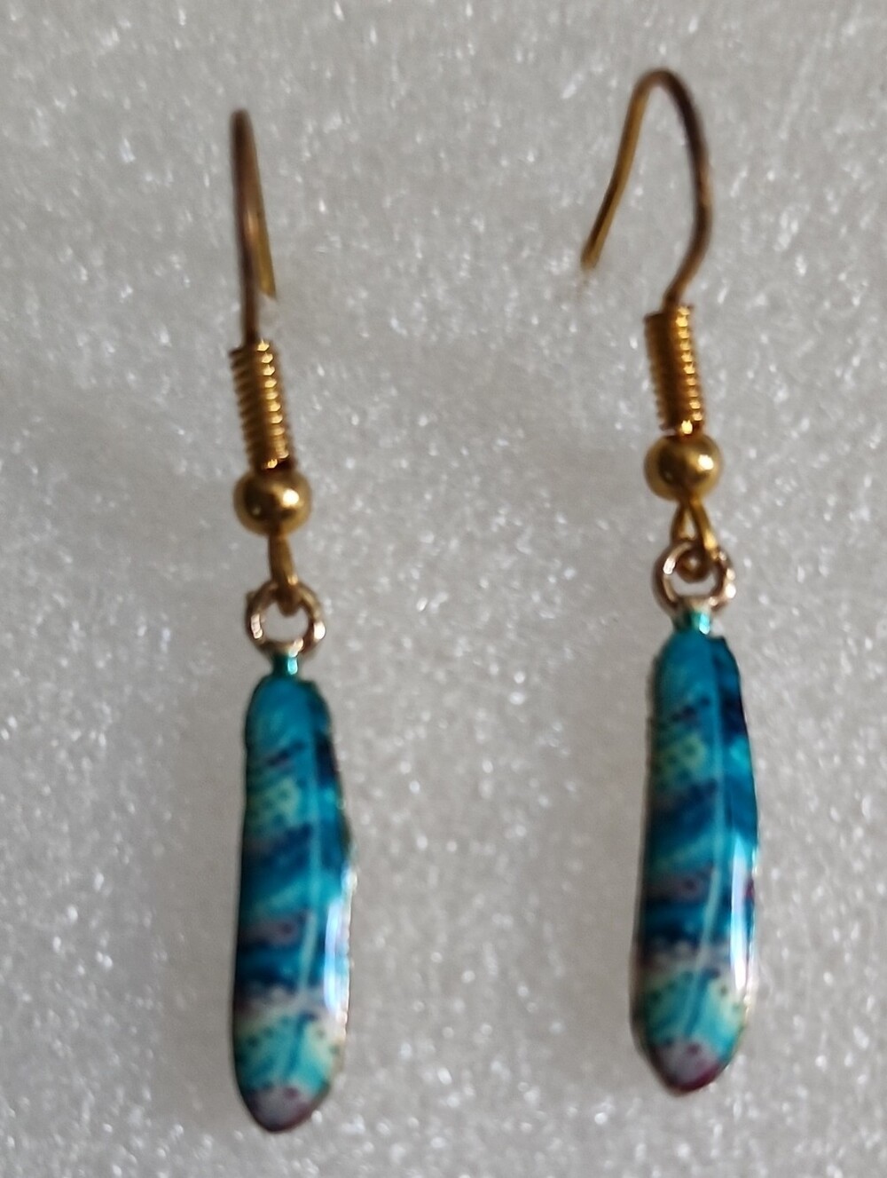 Hand Crafted Teal Blue Dangle Earrings with Gold Hooks